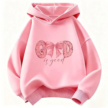 God Is Good with Bow Deisng Graphic Hoodie Kids Children's Sweatshirt Hoody for Boys Girls Autumn Winter Casual Hoodies
