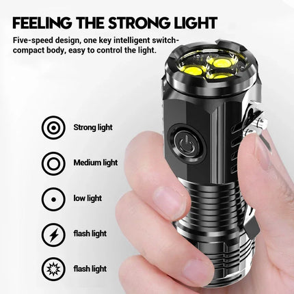 Mini 3 LED Flashlight With Pen Clip Portable Brightness,Rechargeable Waterproof Emergency Spotlight Outdoor Night Walking Torch