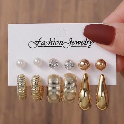 Popular Geometric Earnail Earring Set Imitation Pearl Dot Diamond Charm Electroplating CCB Earrings Women's Jewelry