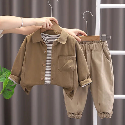 3Pcs Set Kids Boys Outfit Coat Stripe T-shirt Pants Suit Spring And Autumn Outwear Clothing Fashion Children Boy Clothing
