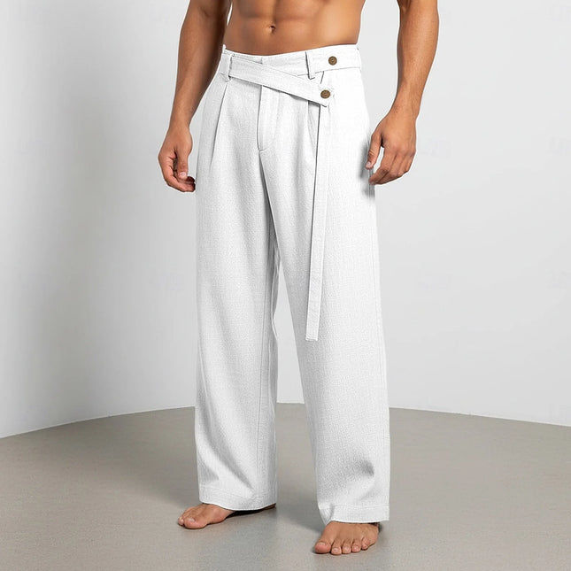 2026 Men's Spring New Models, Large Size American Slanted Waist Linen Casual Trousers for Men with White Background