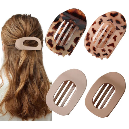 Fashion Oval Flat Hair Clips for Women New Design Leopard Large Flat Round Claw Clip French Acrylic Lying Down Hair Accessories