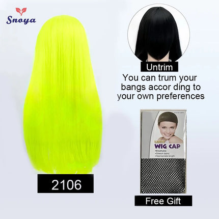 Snoya 60cm synthetic long straight cosplay wig with bangs Heat Resistant hair Anime pink blonde red blue purple women wig