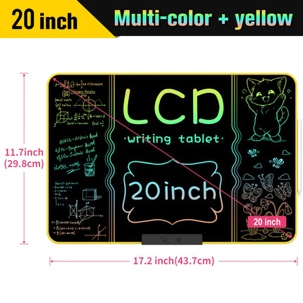 20-Inch Rechargeable LCD Writing Tablet, Multi-Color Erasable Graffiti Drawing Board for Learning & Education