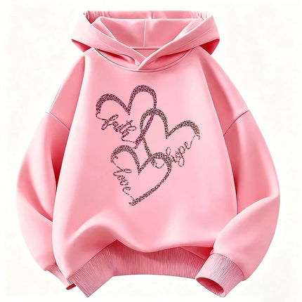 Hoodies Leopard Print with Love Heart Design Children's Sweatshirt Cute Hoody for Boys Girls Autumn Spring Casual Clothes