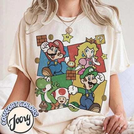 Super Mario Bros Vintage T-shirt Men and Women Summer Cotton Y2K Clothing Cartoon High Quality Short Sleeved Tee Streetwear