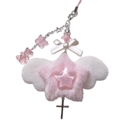 Bowknot Phone Chain Angel Wing Pendant Keychain Sweet Cool Phone Lanyard Acrylic Keyring Bag Ornament