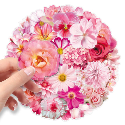 50-100PCS Clear PET Pink Flower Aesthetic Stickers Realistic Plant Waterproof Decal for Stationery Notebook Pen Holder ScrapbooK