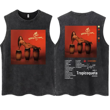 Wash KAROL G 2025 New Album Tropicoqueta Tank Tops Men Women Aesthetic T Shirt Casual Oversized 100% Cotton Sleeveless T Shirts