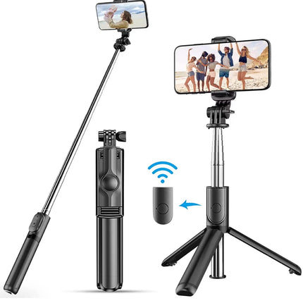 Live Streaming Bluetooth Wireless Selfie Stick Tripod Stand with Light Remote Extendable for iPhone Mobile Phone