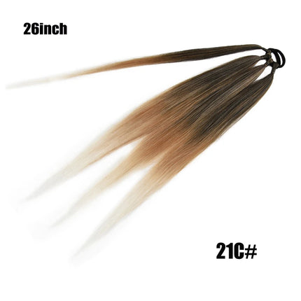 Boxing Braids Ponytail Extensions Synthetic Wrap Around Ponytail With Rubber Band Hair Ring DIY 26 Inch Ombre Black Brown Grey