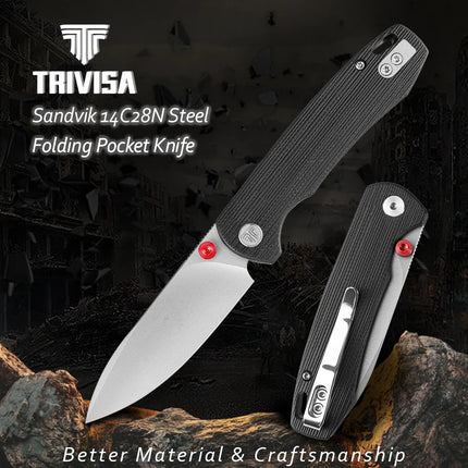 TRIVISA Folding Knife for Men, 3.74" G10 Handle, Compact Outdoor Knife for Camping Hunting Hiking, with Gift Box, Dragonfly-B
