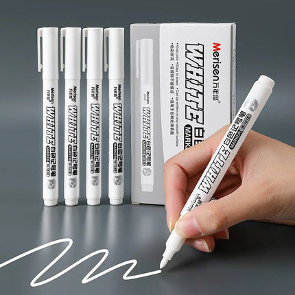 1/5pcs White Permanent Paint Pen Fine Head White Marker 1mm Quick-Drying Oil Waterproof Graffiti Pens Tire Fabric Wood Painting