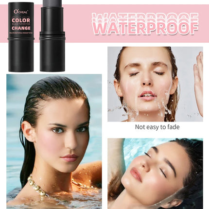 Color-Changing Blush Stick Blusher Cream 3-in-1 Pink Color with Long-Lasting Makeup Easy Application