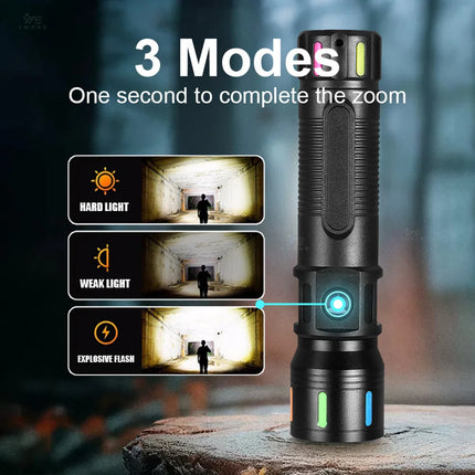 White Laser Flashlight Keychain High Power Rechargeable LED Flashlight Torch Tactical Portable Outdoor Camping Hiking Work Light