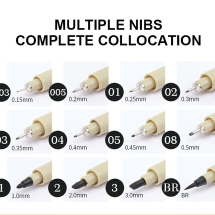 12 Tip Pigment Liner Micron Ink Marker Pen for Manga Draw Sketching Needle Pen Hook Line Pen Sketch Stationery Set Art Supplies
