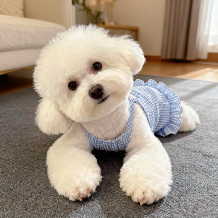 Cute Checkered Bow Strappy Dress Pet Spring Lightweight Dog Cat Teddy Bear Summer Clothing
