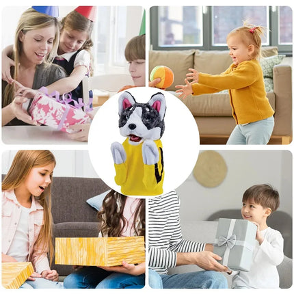 Kung Fu Animal Husky Gloves Dog Interactive Hand Boxing Puppet Finger Battle Sound Plush Doll Kid Toy Birthday Gift 1/2 PCS