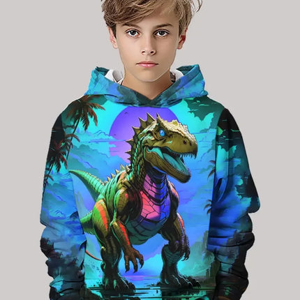 Boys' Hoodies Dinosaur 3D Print Autumn Long Sleeve Tops Pullover Baby Boy Clothes Sweatshirt Outdoor Casual Children's Clothing