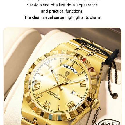 POEDAGAR Business Man Watch Week Date Waterproof Luminous Original Watches For Men Stainless Steel Men's Quartz Wristwatch Reloj