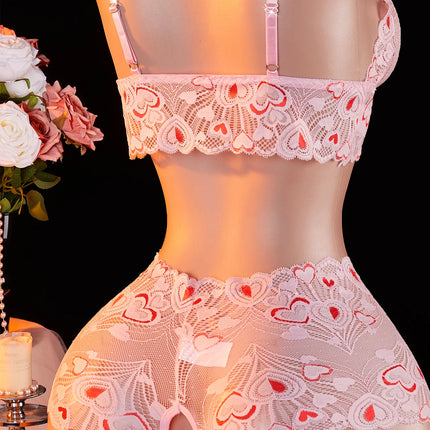 Pink Lace Open Brassiere Crotchless Panties Sexy Lingerie Female Sling Seductive Women's Fetish Transparent Underwear Sets