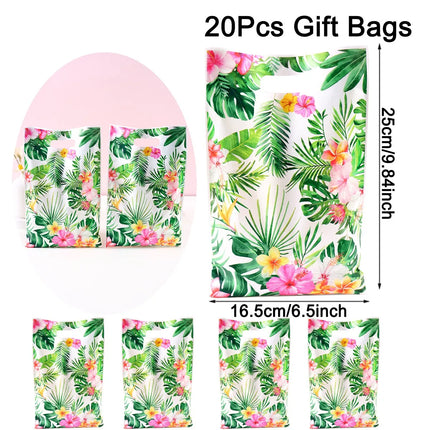 Summer Hawaiian Floral Plastic Tablecloth Flamingo Table Runner Candy Bags For Tropical Hawaiian Birthday Party Decorations