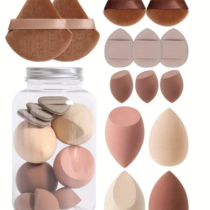 14pc Makeup Sponge Set With Storage Jar, Velvet Beauty Blenders, Makeup Sponge Finger Puff, Foundation Cosmetic Puffs