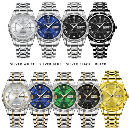POEDAGAR Luxury Men Wristwatch Waterproof Luminous Date Week Watch For Man Stainless Steel Men's Watches Quartz Male Clock Sport