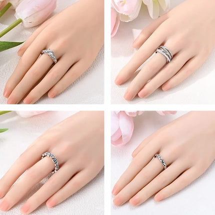 Shine Zircon Ring 925 Silver Original Stone Multi Layer Simple Infinitely Wide Rings For Women FineJewelry Wedding Party Gift