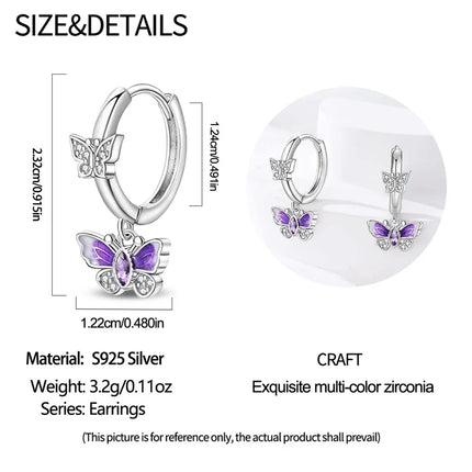 925 Sterling Silver Purple Butterfly Rainbow Flower Stud Earrings for Women Girl Ear Studs Jewelry Fashion Luxury Anniversary