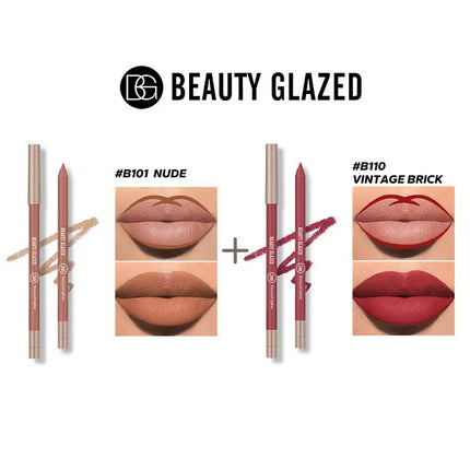 BEAUTY GLAZED 2 Pcs  Lip Liner Set Long Lasting Waterproof Lipliner Matte Velvet Lipstick Pen Lip Makeup Cosmetic Smudgeproof