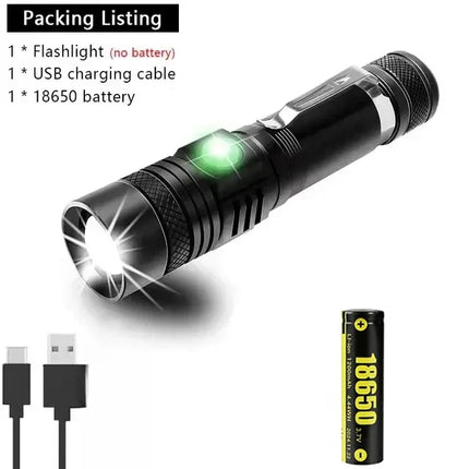 Ultra Bright LED Flashlight Rechargeable Aluminum Alloy Lamp with Clip Portable T6 Tactical Torch Outdoor Camping Hiking Cycling