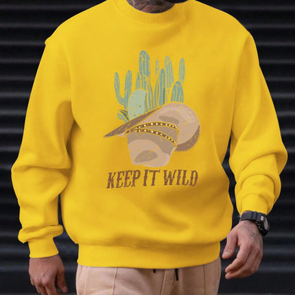 2025 New Sweatshirt For Men's KEEP IT WILD Pattern Printing Cotton Round Neck Fashion Casual High Quality Daily Top Clothing