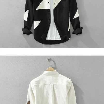 Men's New Spring Autumn Contrast Patchwork Trend Blouse Long Sleeve Polo Neck Loose Fashion Shirt Tops Casual Korean Men Clothes