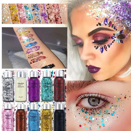 Glitter Sequins Gel Eyeshadow Cream Face Crystal Sequins Gel Shimmer High Gloss Eye Shadow Nail Hair Glitter Gel Stage Makeup