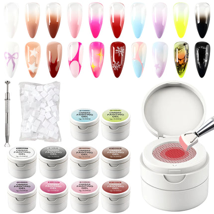 10-Color Cushion Gradient Painting Gel, UV/LED Blush Tap Gel, Nail Art Cushion Tap Gel Painting Tool