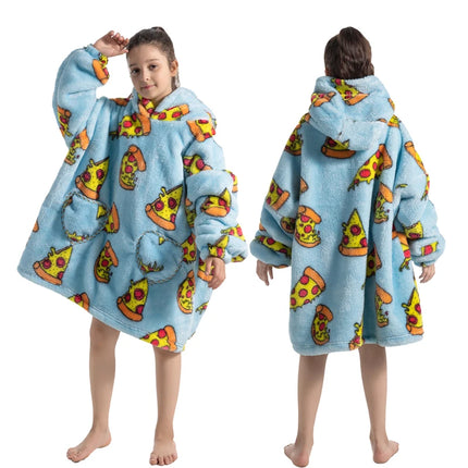 100-160CM Flannel Oversized Hoodie Teenager Girls Boys Pullovers Winter Sweatshirts for Kid Children's Clothing Wearable Blanket