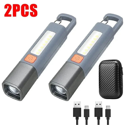 Strong Lighting ABS Flashlamp USB Rechargeable Zoomable Waterproof Outdoor EDC Torch with Hook  Long-range Emergency Lantern