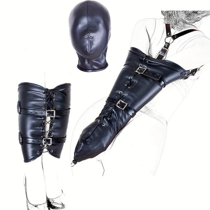 Bondage BDSM Restraints Role Play Hands Wrists Arm Leg Binder Hood Mask Faux Leather Tight Single Glove Adult Costumes Sex Toys