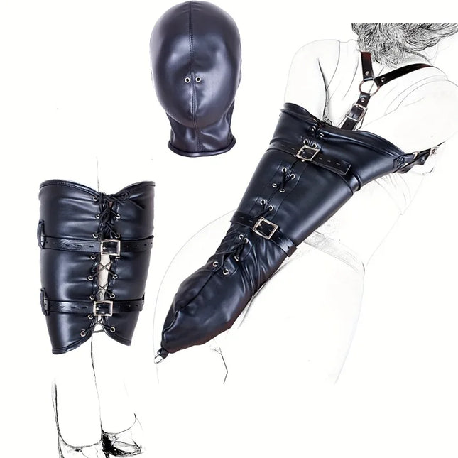 Bondage BDSM Restraints Role Play Hands Wrists Arm Leg Binder Hood Mask Faux Leather Tight Single Glove Adult Costumes Sex Toys