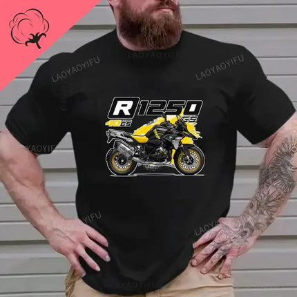 Motorcycle O-Neck Printed T-Shirt Short Sleeve Cotton Tee Case for R1200GS R1250 GS Adventure TShirt Overlander Ride Travel Tops