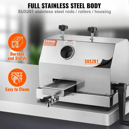 【Premium】SucceBuy Commercial Sugar Cane Juicer 110LBS/H High Output Sugarcane Juicer  hine w/3 Stainless Steel Rollers 2.4" Larg