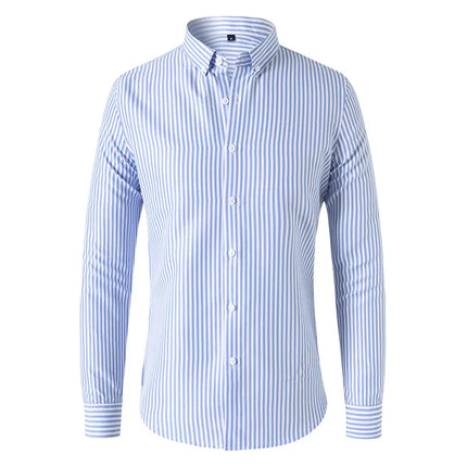 Slim Fit Men's Striped Long Sleeve Shirt Casual Fashion Business Outerwear Autumn New Style Machine Washable Polyester Fiber