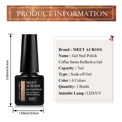 6pcs Coffee Brown Reflective Glitter Gel Nail Polish Set Dark Flashy Semi Permanent Soak Off UV Gel Varnish Nail Supplies Salon