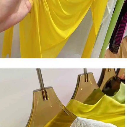 Transparent Gauze Bottoming T-shirt Women Clothing Summer Long Sleeved T-shirt with Gauze Shirt Half High Collar Sunscreen 2024