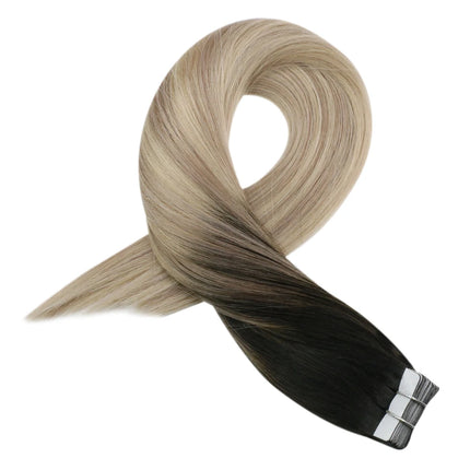 Moresoo Tape in Human Hair Extensions Brazilian Straight Remy Hair Extension Natural Invisible Seamless Tape ins 100% Real Hair