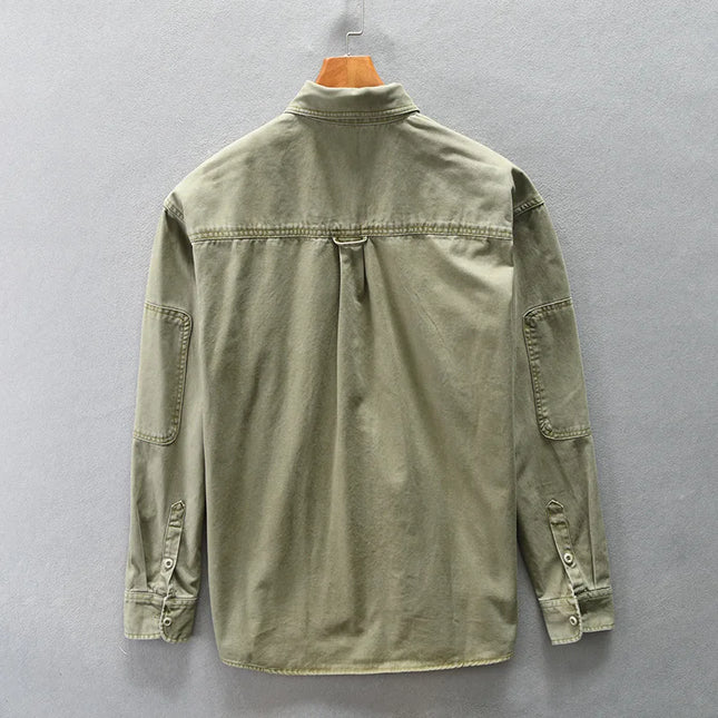 Winter Fall Fashion Men's Multi Pocket Patchwork Vintage Cargo Shirt Solid Color Long Sleeve 100% Cotton Loose Daily Tops Blouse