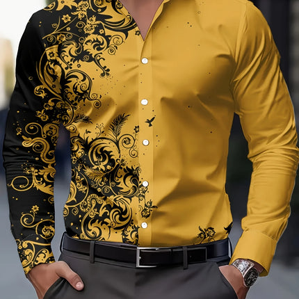 Men's Stylish Red Floral Print Dress Shirt - Casual Long Sleeve Button-Up Design Spring Fashion Shirt Floral Print Shirt