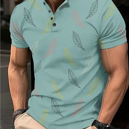 Men's 3D Digital Printed Plaid Casual Short Sleeved Buckle T-shirt Polo Shirt Top