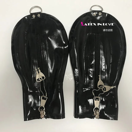 Lockable Zip Latex Bondage Mittens Fetish Hand Boxing Gloves Tight Clasp D-ring